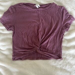 Mauve Crop Tie Front T-Shirt